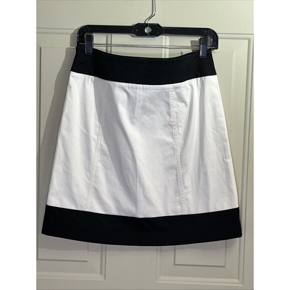 White House Black Market Skirt Sz 2 Black White Nautical Button Cotton Lined - Picture 4 of 5